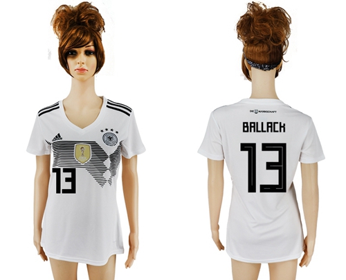 Women's Germany #13 Ballack White Home Soccer Country Jersey - Click Image to Close